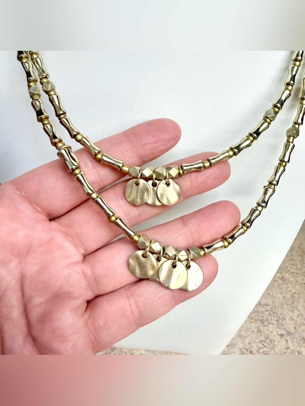 Chico's Double Strand Coin Charm Necklace - Picture 2 of 4